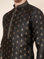 Black Jacquard Silk Readymade Kurta Pajama